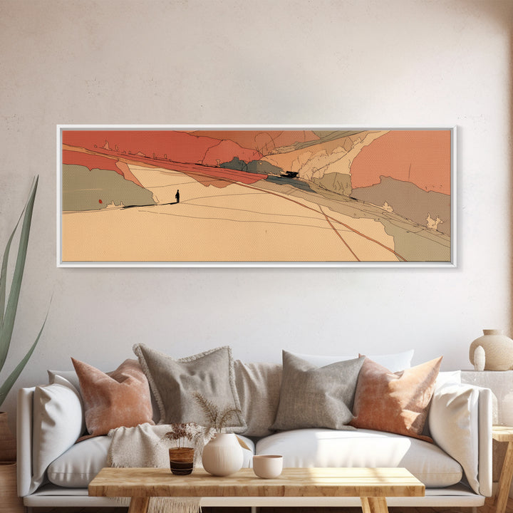Minimal Black Line Figure on Textured Paper Framed Canvas Print, General Fine Art, Digital Art, Living Room Decor, Fine Art, GEN-3x1-67