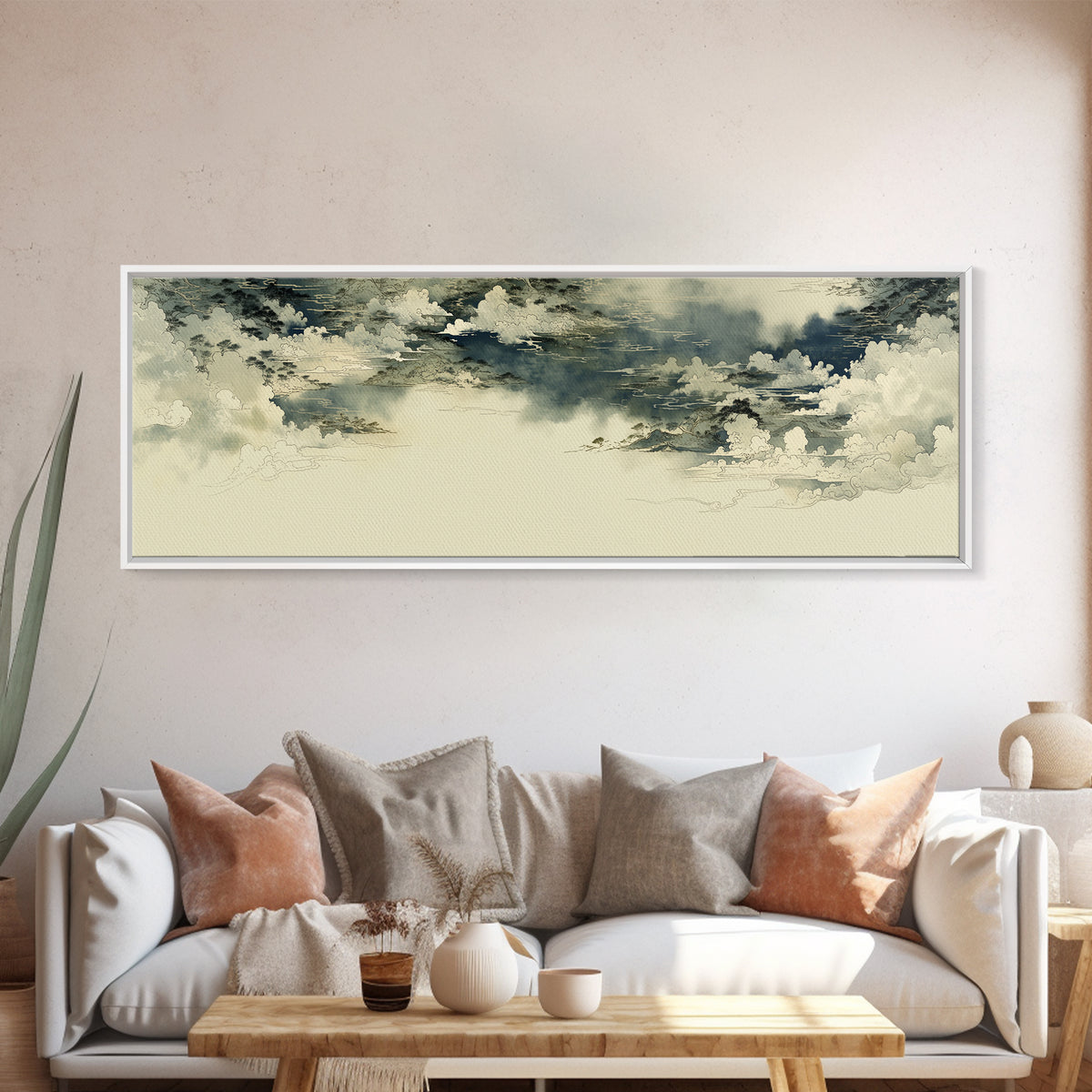 Elegant Ink Wash Landscape Framed Canvas Print, General Fine Art, Wall Decor, Living Room Decor, Fine Art, Original Painting, GEN-3x1-84