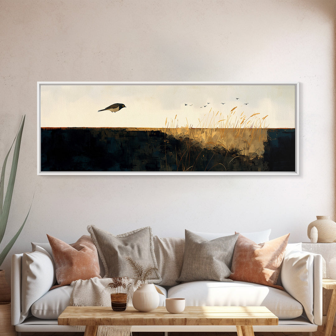 Minimal Birds in Flight over an Open Canvas Print, General Fine Art, Wall Art Prints, Living Room Decor, Watercolor Art, GEN-3x1-86