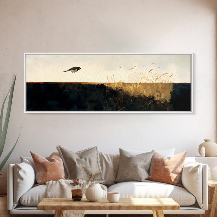 Minimal Birds in Flight over an Open Canvas Print, General Fine Art, Wall Art Prints, Living Room Decor, Watercolor Art, GEN-3x1-86