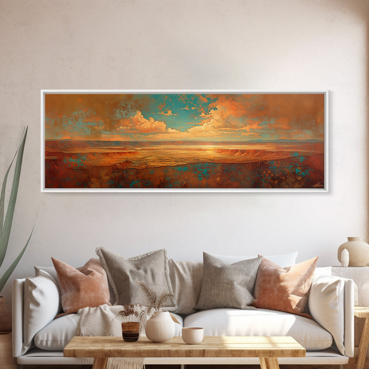 Serene Desert Horizon Framed Canvas Print, General Fine Art, Mid Century Modern, Living Room Decor, Fine Art, GEN-3x1-9
