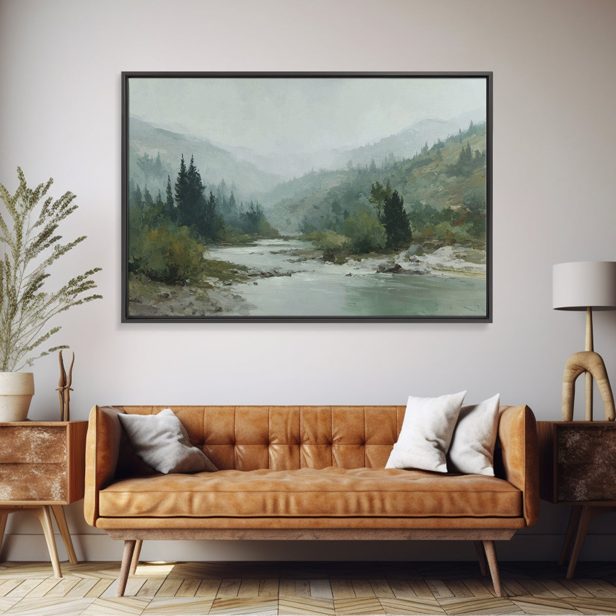 Quiet Abstract River Shape Framed Canvas Print, General Fine Art, Wall Art, Living Room Decor, Abstract Art, GEN-3x2-100