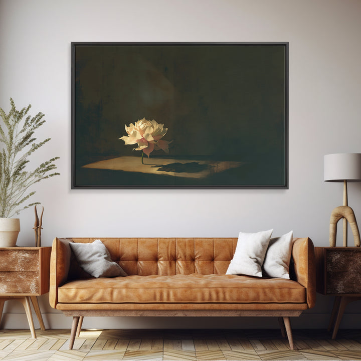 Single Sculptural Flower on a Dark Ground Canvas Print, General Fine Art, Original Art, Living Room Decor, Wall Art, GEN-3x2-13