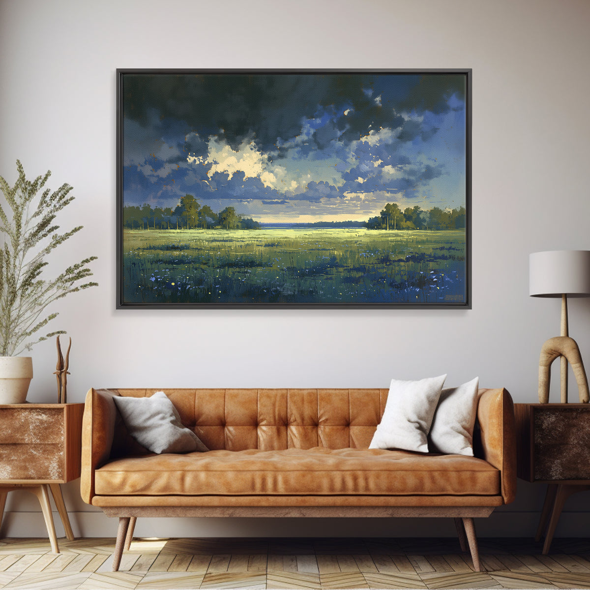 Sunlit Meadow with Loose Impressionist Brushwork Canvas Print, General Fine Art, Printable Wall Art, Living Room Decor, GEN-3x2-18