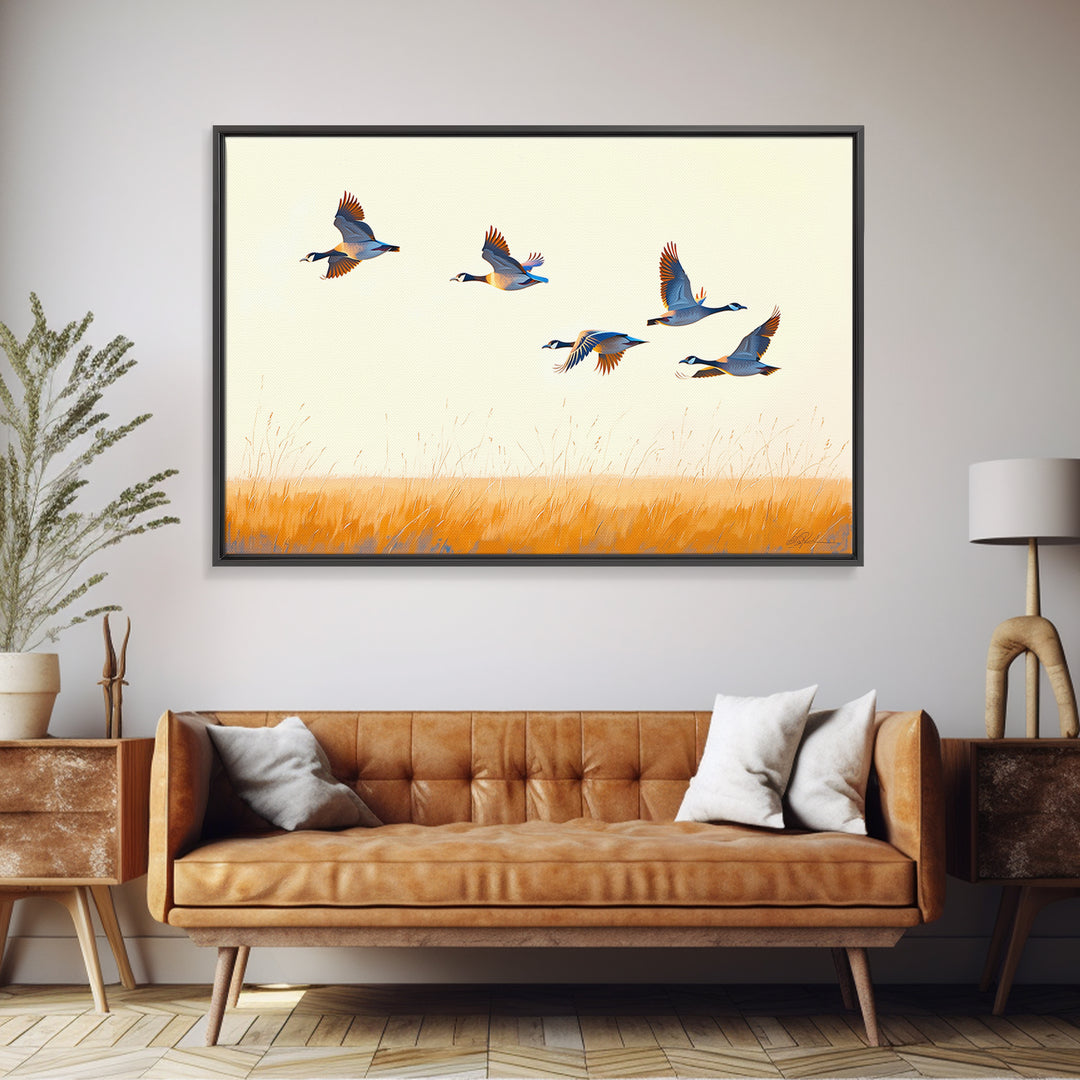 Minimal Birds in Flight over an Open Framed Canvas Print, General Fine Art, Art Prints, Living Room Decor, Fine Art, GEN-3x2-2