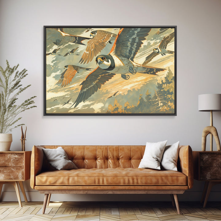 Minimal Birds in Flight over an Open Canvas Print, General Fine Art, Wall Art Prints, Living Room Decor, Watercolor Art, GEN-3x2-26