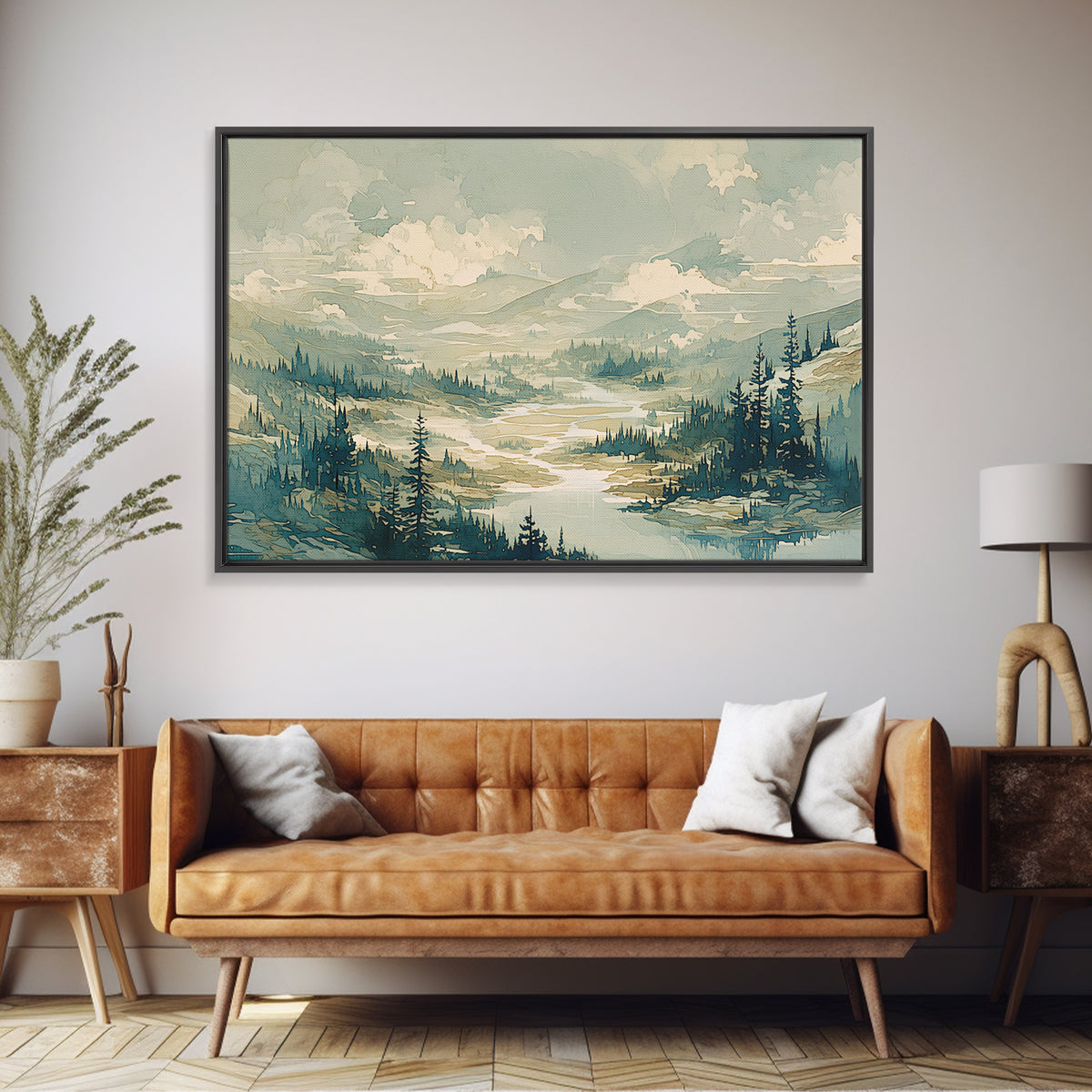 Quiet Abstract River Shape Framed Canvas Print, General Fine Art, Large Wall Art, Living Room Decor, Abstract Art, GEN-3x2-28