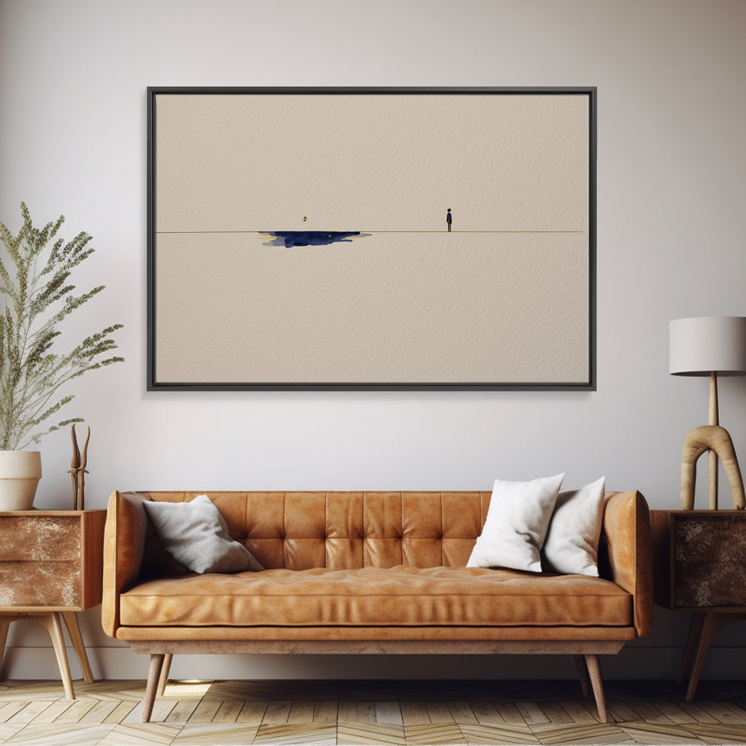 Minimal Black Line Figure on Textured Paper Canvas Print, General Fine Art, Statement Artwork, Living Room Decor, GEN-3x2-31