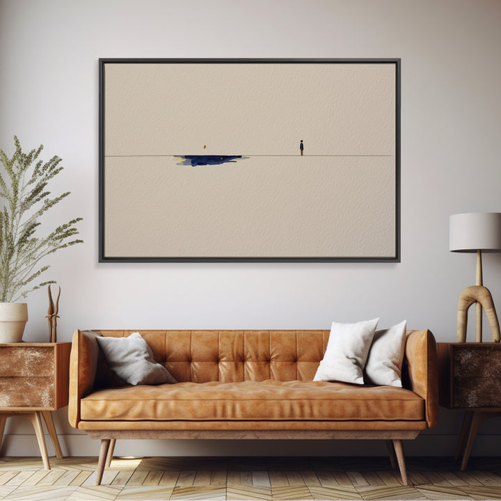 Minimal Black Line Figure on Textured Paper Canvas Print, General Fine Art, Statement Artwork, Living Room Decor, GEN-3x2-31