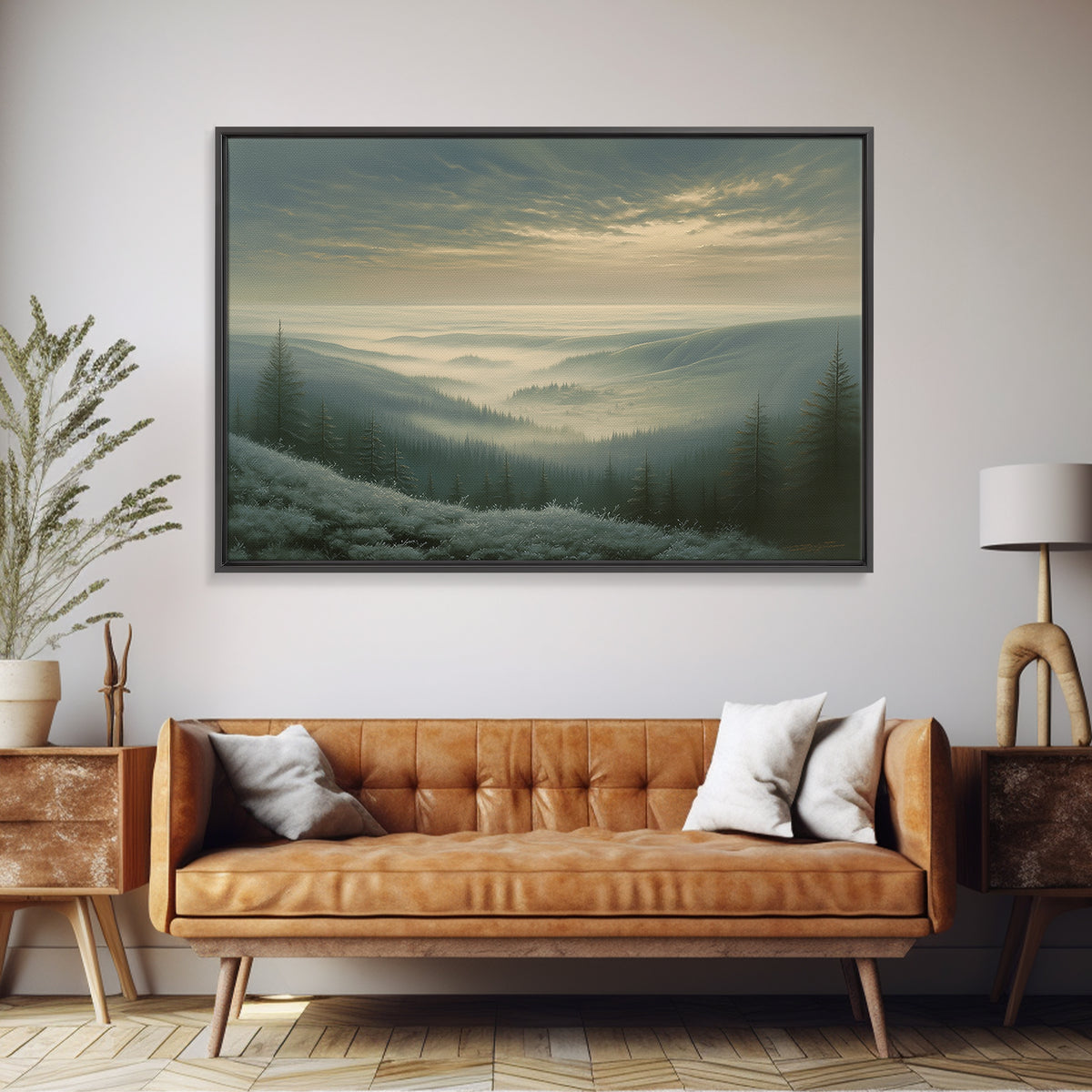 Misty Mountain Valley Canvas Print, General Fine Art, Abstract Art, Living Room Decor, Oil Painting, Textured Painting, GEN-3x2-32