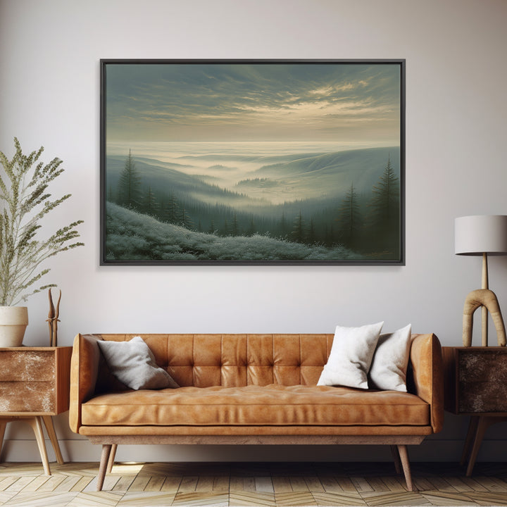 Misty Mountain Valley Canvas Print, General Fine Art, Abstract Art, Living Room Decor, Oil Painting, Textured Painting, GEN-3x2-32