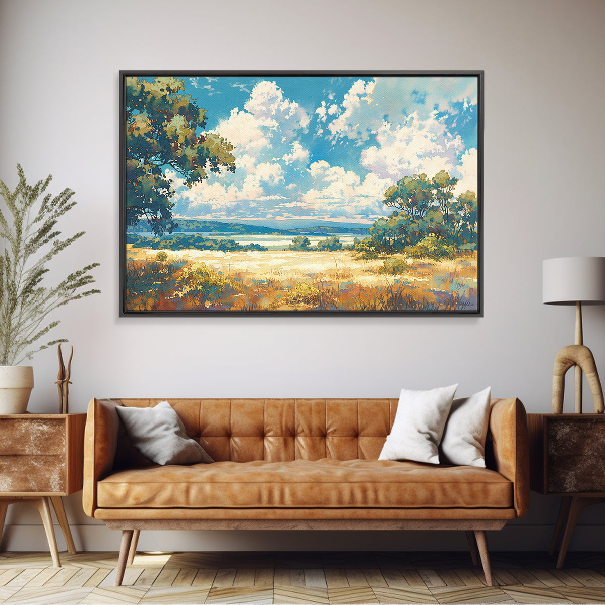 Sunlit Meadow with Loose Impressionist Brushwork Canvas Print, General Fine Art, Digital Wall Art, Living Room Decor, Fine Art, GEN-3x2-42