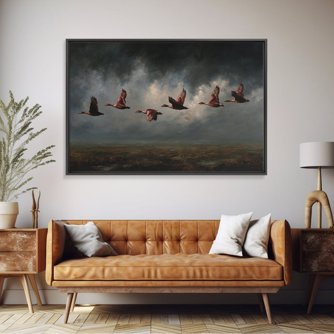 Minimal Birds in Flight over an Open Framed Canvas Print, General Fine Art, Art Deco, Living Room Decor, Oil Painting, GEN-3x2-50