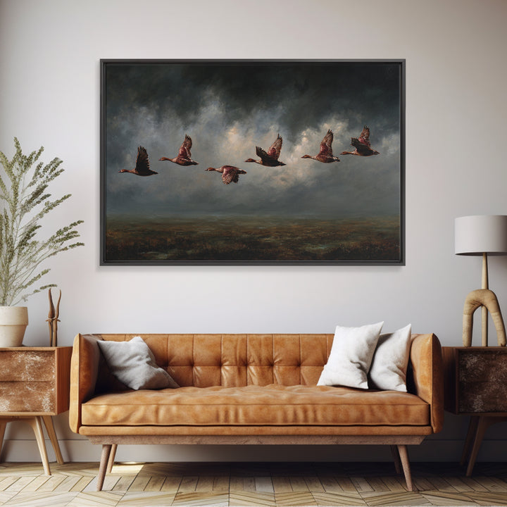 Minimal Birds in Flight over an Open Framed Canvas Print, General Fine Art, Art Deco, Living Room Decor, Oil Painting, GEN-3x2-50