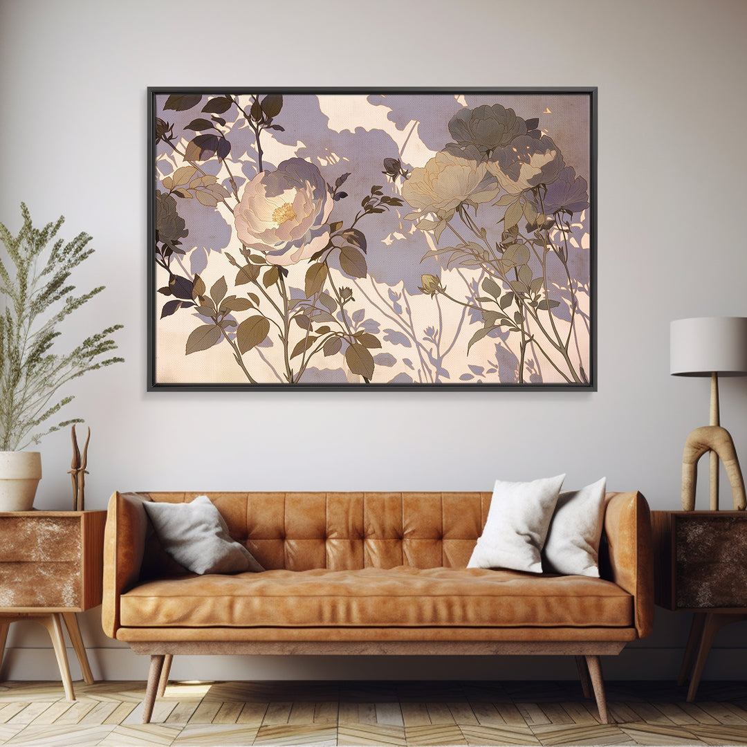 Large Neutral Floral Study Framed Canvas Print, General Fine Art, Mid Century Modern, Living Room Decor, Fine Art, GEN-3x2-6