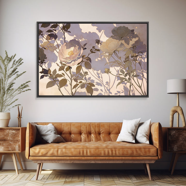 Large Neutral Floral Study Framed Canvas Print, General Fine Art, Mid Century Modern, Living Room Decor, Fine Art, GEN-3x2-6
