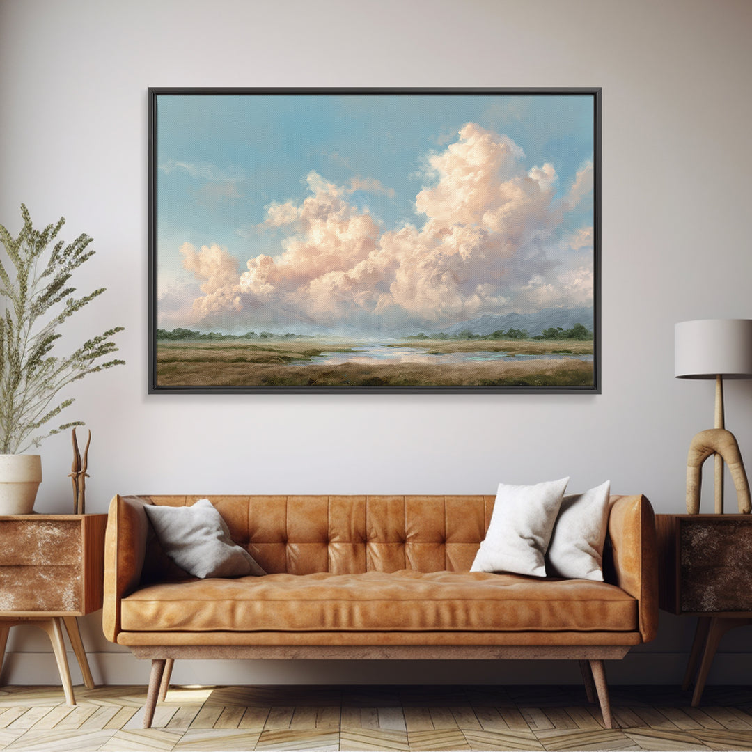 Romantic Cloudscape with Blush and Cream Tones Canvas Print, General Fine Art, Large Wall Art, Living Room Decor, GEN-3x2-70
