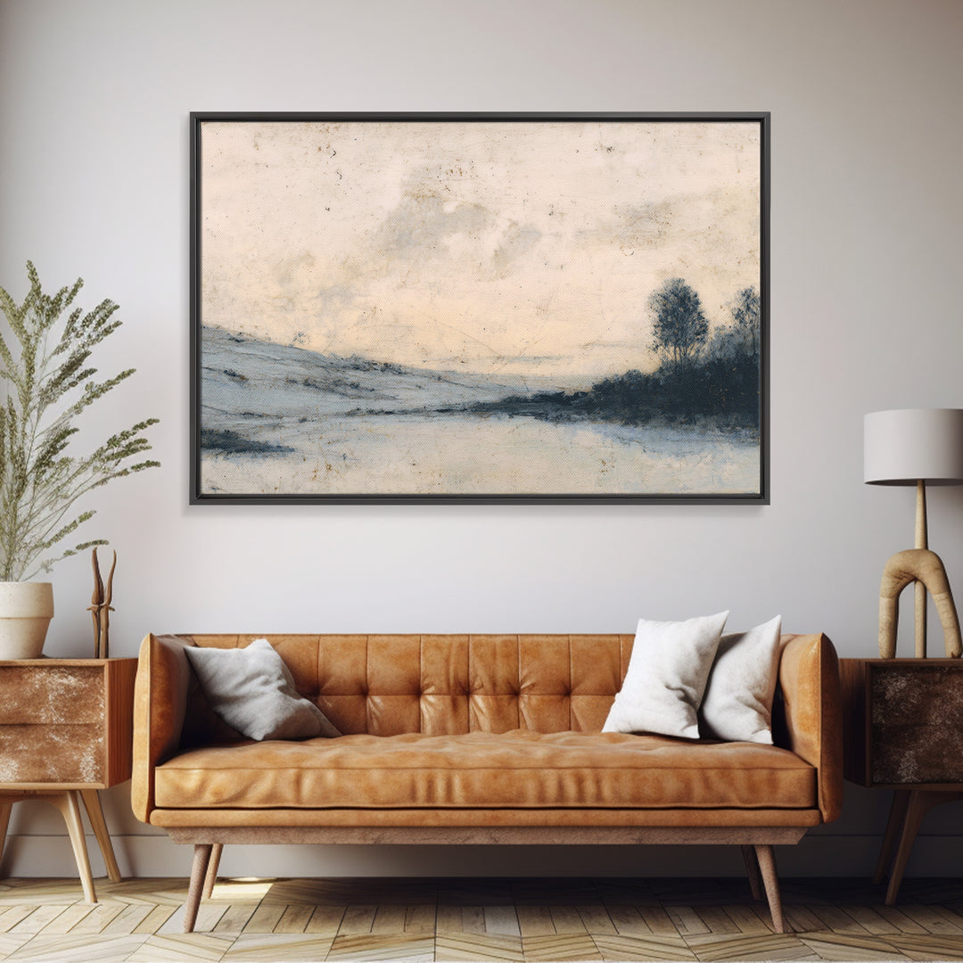 Minimal Black Line Figure on Textured Paper Framed Canvas Print, General Fine Art, Luxury Decor, Living Room Decor, Fine Art, GEN-3x2-79