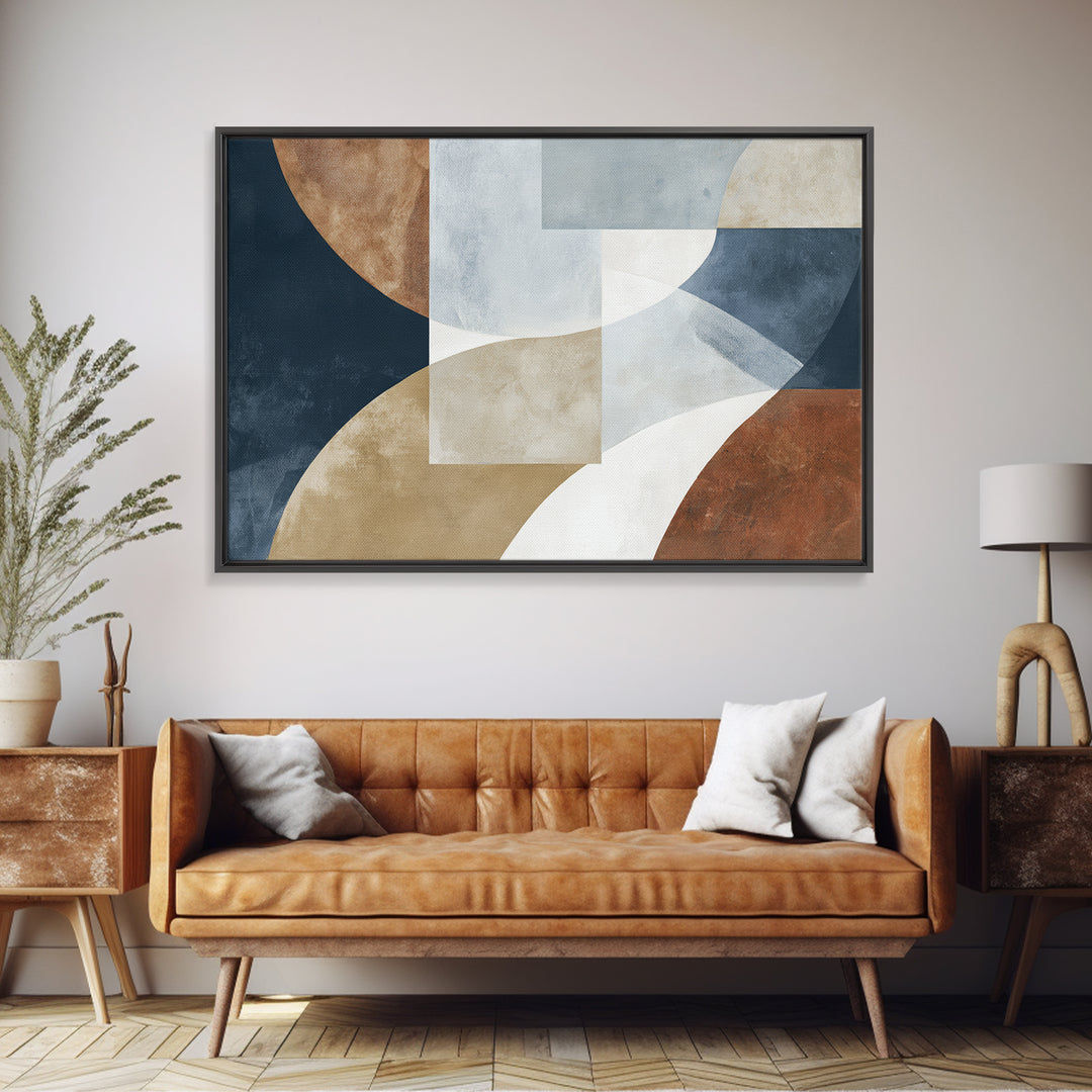 Modern Geometric Composition Framed Canvas Print, General Fine Art, Art Nouveau, Living Room Decor, Abstract Art, GEN-3x2-86