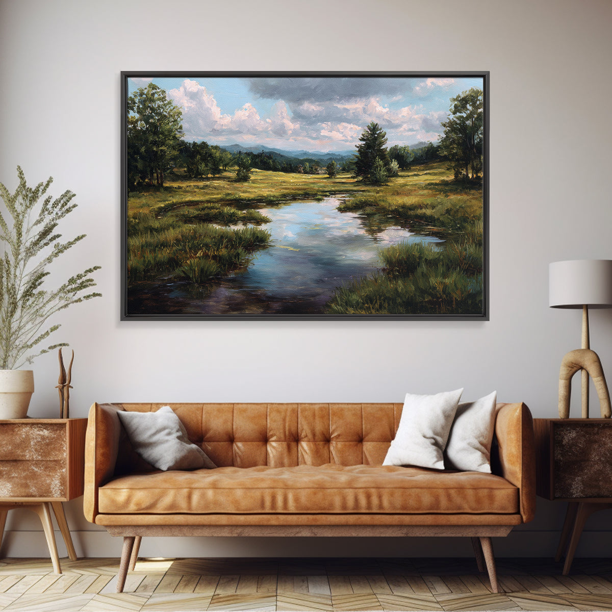 Sunlit Meadow with Loose Impressionist Brushwork Canvas Print, General Fine Art, Framed Wall Art, Living Room Decor, GEN-3x2-90