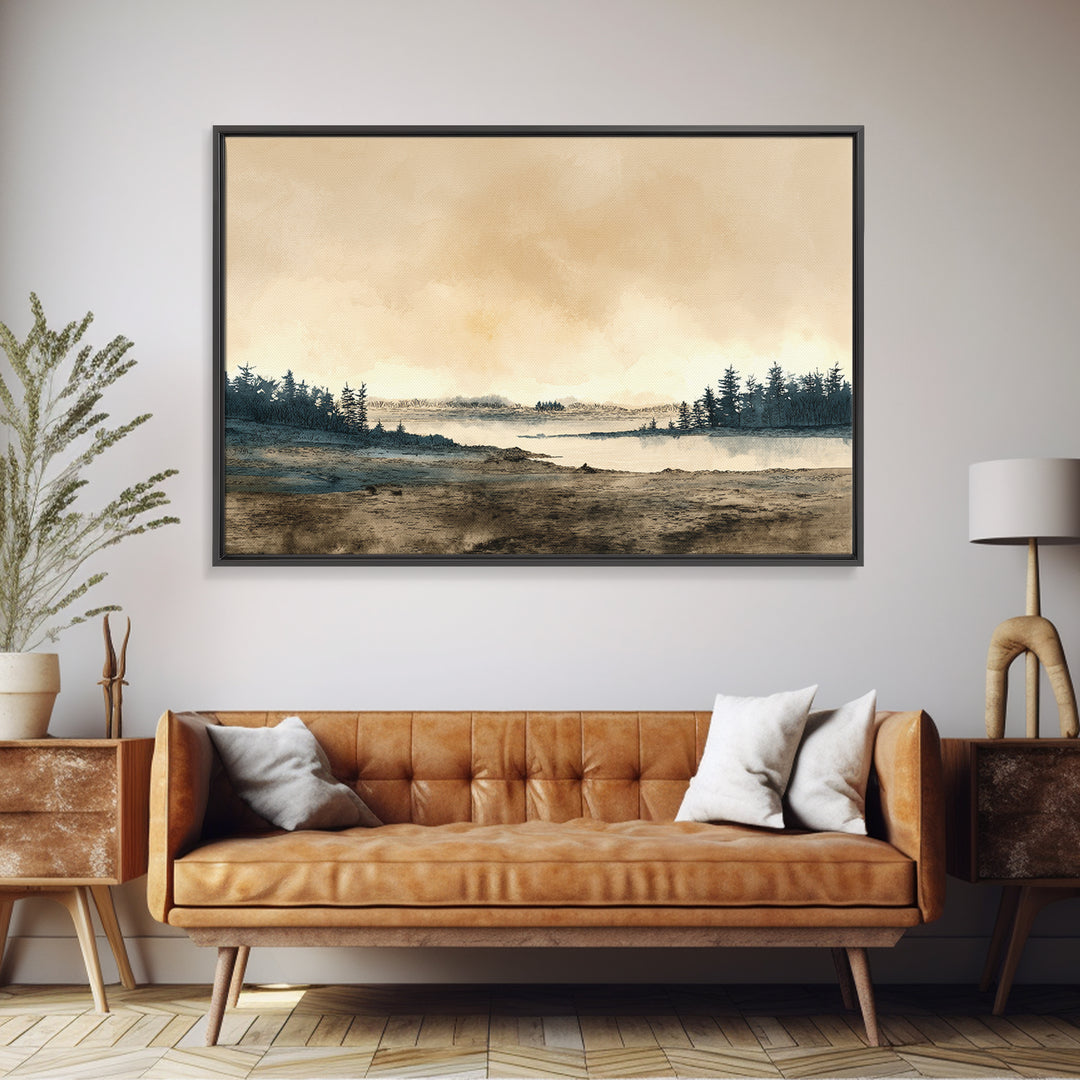 Elegant Ink Wash Landscape Framed Canvas Print, General Fine Art, Wall Decor, Living Room Decor, Fine Art, Original Painting, GEN-3x2-96