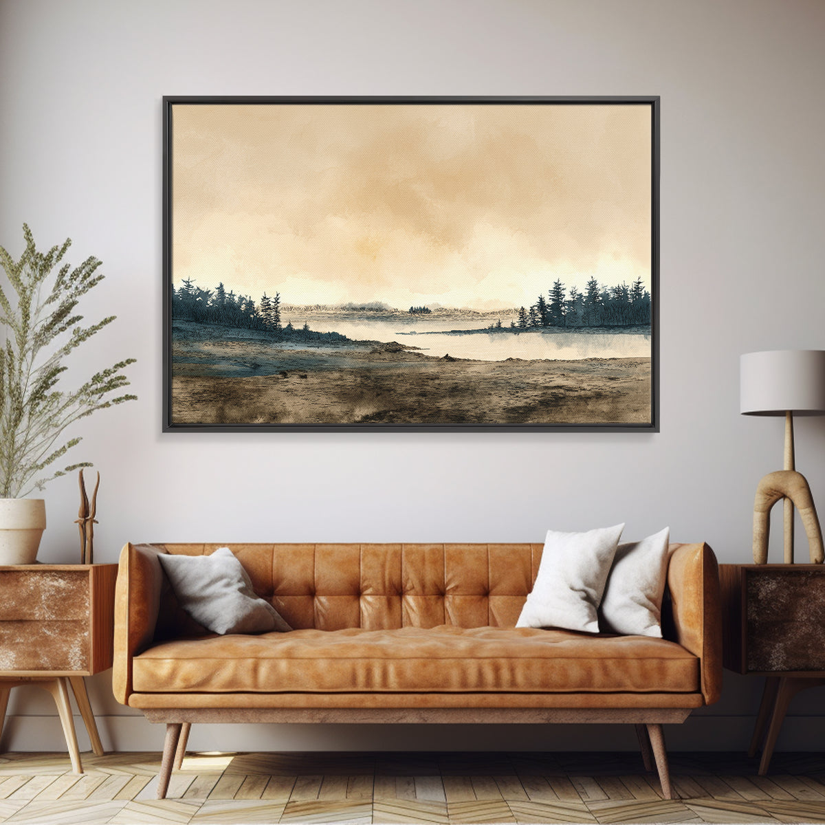 Elegant Ink Wash Landscape Framed Canvas Print, General Fine Art, Wall Decor, Living Room Decor, Fine Art, Original Painting, GEN-3x2-96