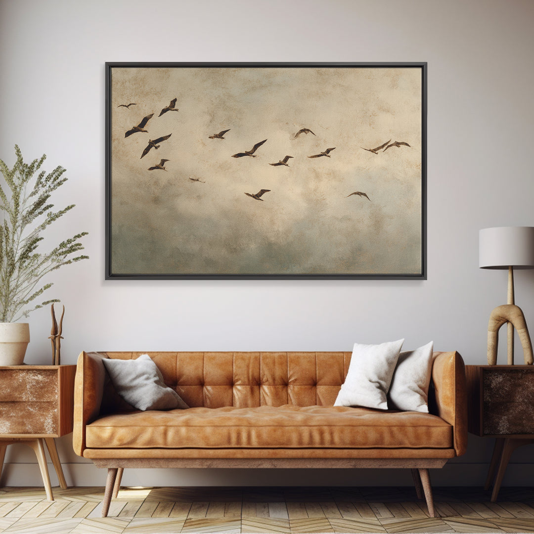 Minimal Birds in Flight over an Open Canvas Print, General Fine Art, Abstract Art, Living Room Decor, Fine Art, GEN-3x2-98