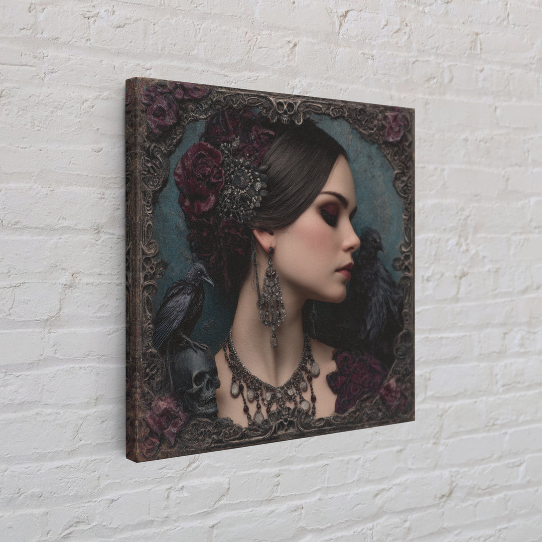 Vampire Inspired Portrait with Pale Skin and Canvas Print, Gothic Art, Halloween Art, Living Room Decor, Oil Painting, Gothic, GOT-1x1-10