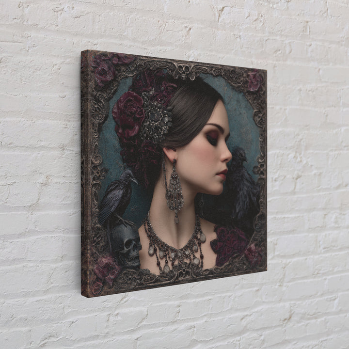 Vampire Inspired Portrait with Pale Skin and Canvas Print, Gothic Art, Halloween Art, Living Room Decor, Oil Painting, Gothic, GOT-1x1-10