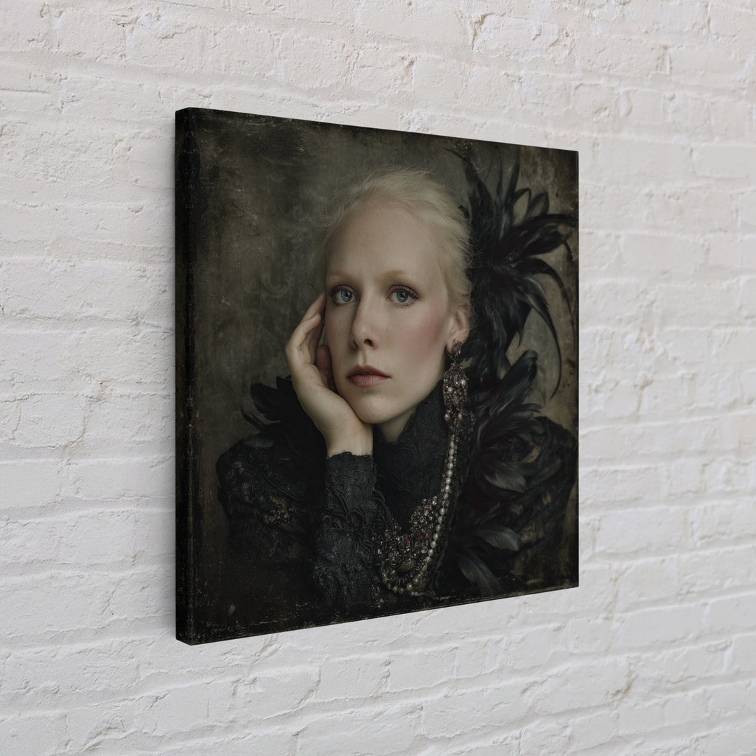 Vampire Inspired Portrait with Pale Skin and Framed Canvas Print, Gothic Art, Gothic Wall Decor, Living Room Decor, Gothic, GOT-1x1-34