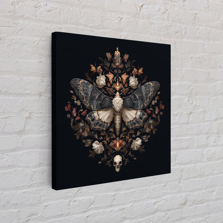 Moth and Skull Composition on Black Velvet Framed Canvas Print, Gothic Art, Gothic Wall Art, Living Room Decor, Gothic, GOT-1x1-39