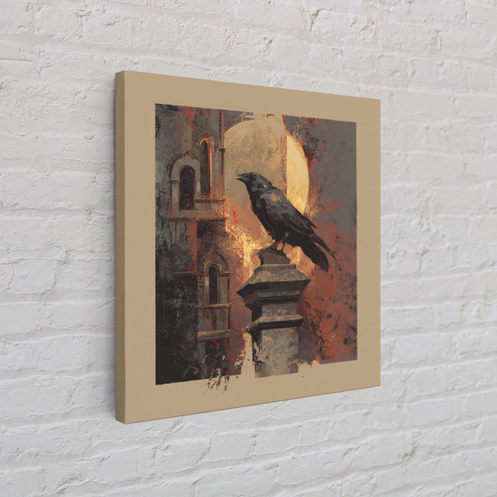 Raven on a Cathedral Gargoyle Canvas Print, Gothic Art, Neutral Decor, Living Room Decor, Fine Art, Gothic, Home Decor, GOT-1x1-49