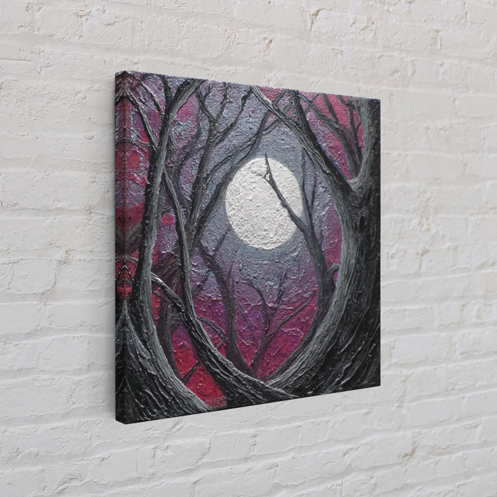 Silver Moon over Twisted Black Trees Framed Canvas Print, Gothic Art, Fine Art Print, Living Room Decor, Abstract Art, Gothic, GOT-1x1-57