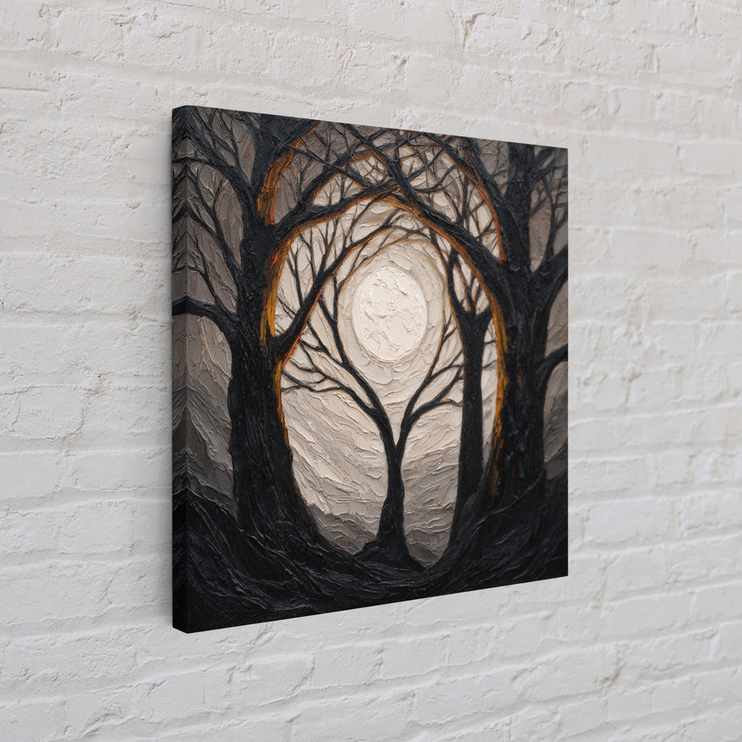 Silver Moon over Twisted Black Trees Canvas Print, Gothic Art, Black and White Art, Living Room Decor, Fine Art, Gothic, GOT-1x1-9