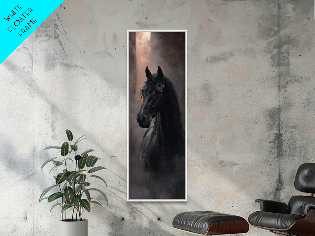 Black Horse with Flowing Mane in Fog Canvas Print, Gothic Art, Luxury Decor, Living Room Decor, Fine Art, Gothic, GOT-1x3-77