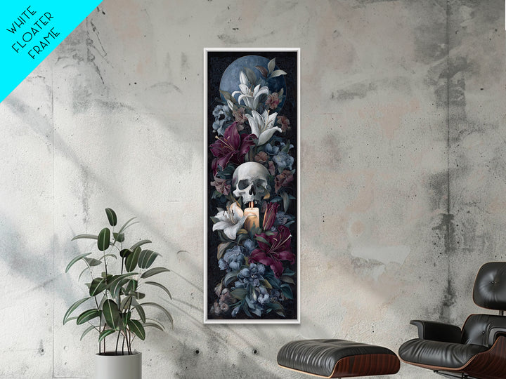 Skull Surrounded by Lilies and Candles Canvas Print, Gothic Art, Halloween Art, Living Room Decor, Gothic, Neutral Decor, GOT-1x3-89