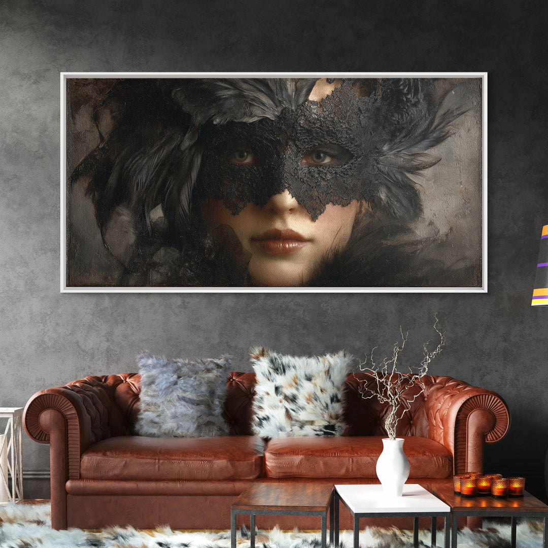 Phantom Ballroom Mask Framed Canvas Print, Gothic Art, Fine Art Print, Living Room Decor, Fine Art, Gothic, Halloween Decor, GOT-2x1-20