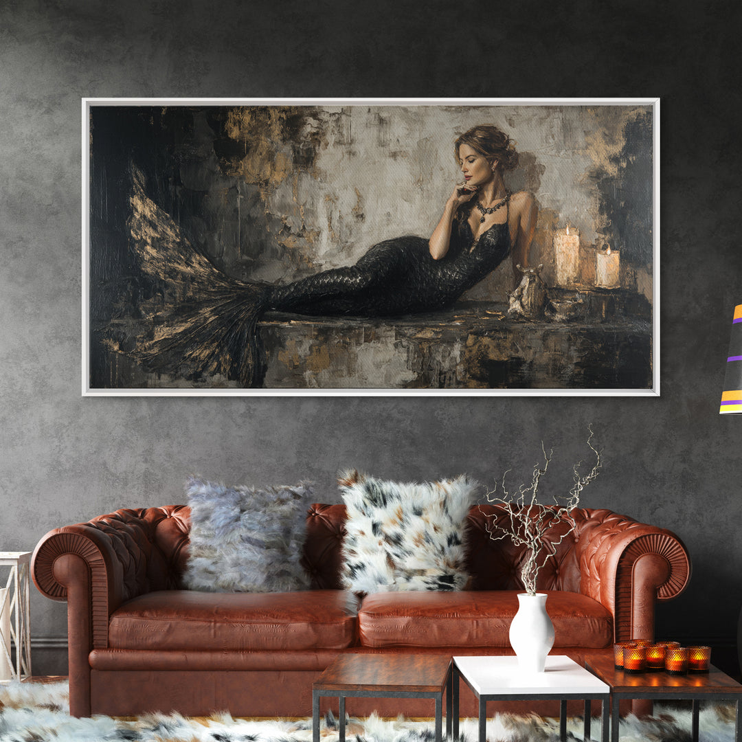 Gothic Mermaid by Dark Rocks Framed Canvas Print, Gothic Art, Living Room Decor, Abstract Art, Gothic, Whimsigoth Decor, GOT-2x1-65
