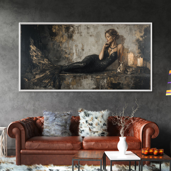 Gothic Mermaid by Dark Rocks Framed Canvas Print, Gothic Art, Living Room Decor, Abstract Art, Gothic, Whimsigoth Decor, GOT-2x1-65