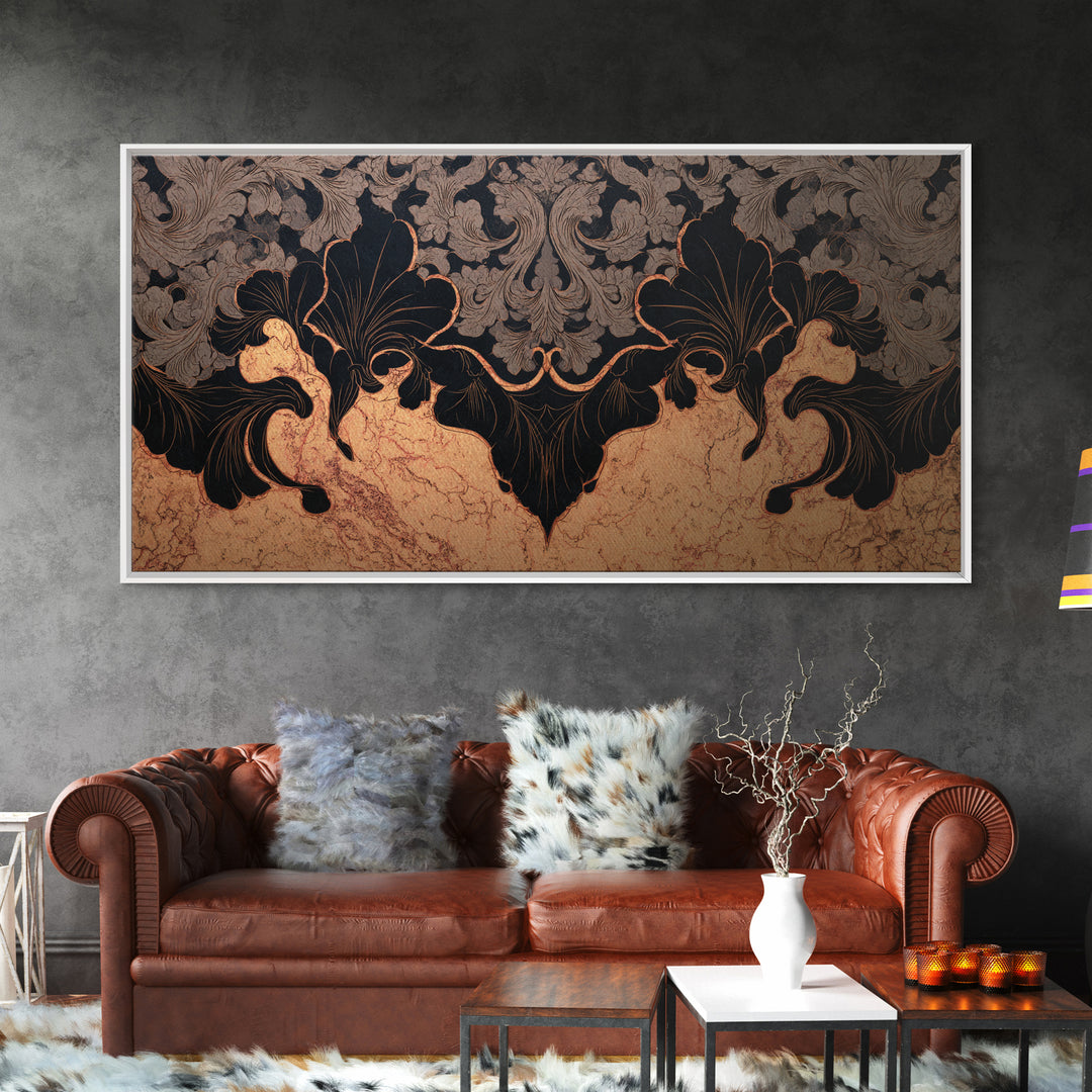 Bat Wings Forming a Dark Ornamental Pattern Framed Canvas Print, Gothic Art, Witchy Decor, Living Room Decor, Fine Art, Gothic, GOT-2x1-99