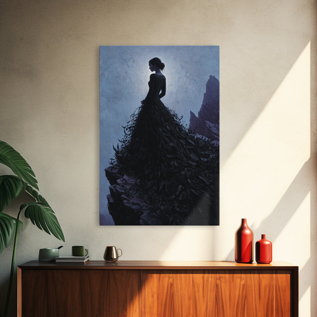 Stormy Castle Silhouette on Jagged Cliffs Canvas Print, Gothic Art, Luxury Decor, Living Room Decor, Oil Painting, Gothic, GOT-2x3-14