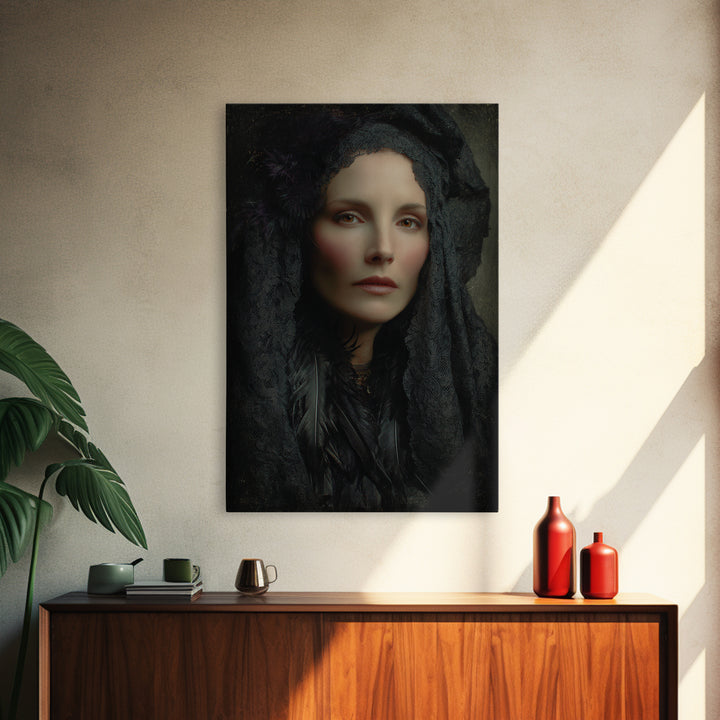 Melancholy Woman Portrait Framed Canvas Print, Gothic Art, Living Room Decor, Fine Art, Gothic, Modern Decor, Fine Art Print, GOT-2x3-36