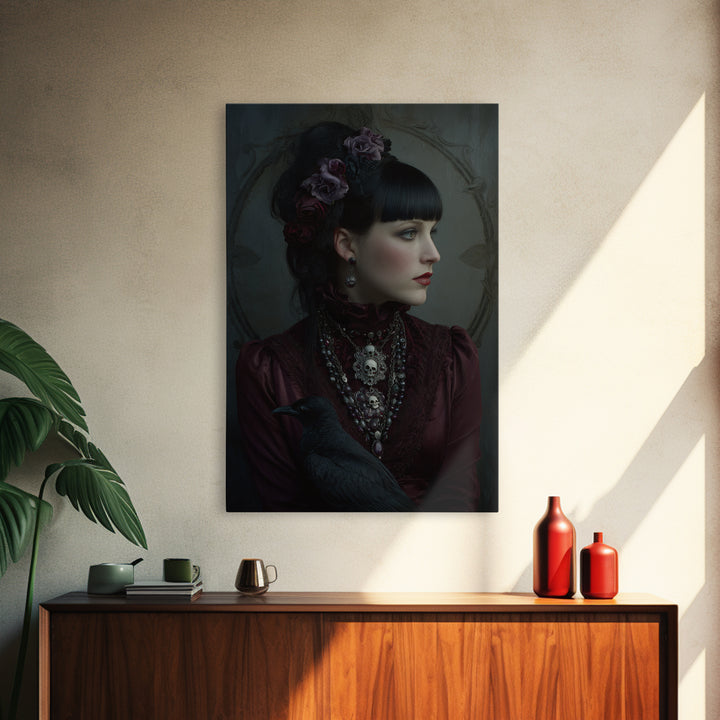 Vampire Inspired Portrait with Pale Skin and Framed Canvas Print, Gothic Art, Room Decor, Living Room Decor, Fine Art, Gothic, GOT-2x3-42