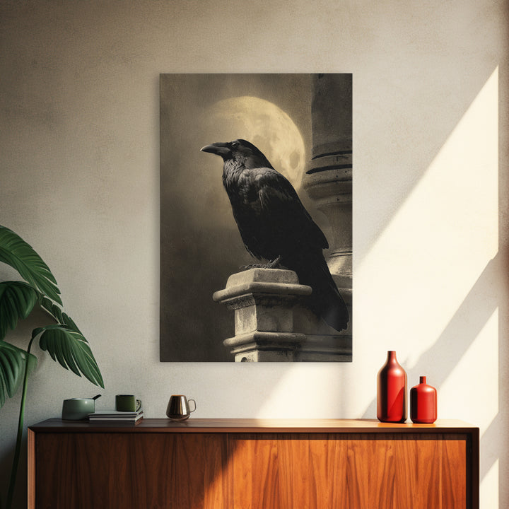 Raven on a Cathedral Gargoyle Canvas Print, Gothic Art, Gothic Home Decor, Living Room Decor, Oil Painting, Gothic, GOT-2x3-57