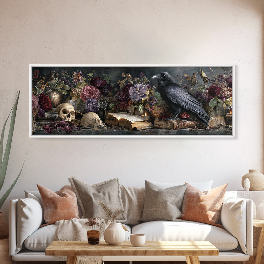 Candlelit Book and Dried Flowers Still Life Framed Canvas Print, Gothic Art, Home Decor, Living Room Decor, Fine Art, Gothic, GOT-3x1-10