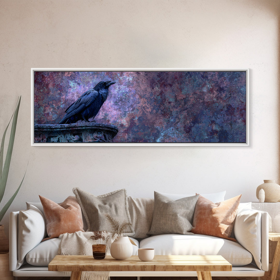 Raven on a Cathedral Gargoyle Framed Canvas Print, Gothic Art, Whimsigoth Decor, Living Room Decor, Fine Art, Gothic, GOT-3x1-17