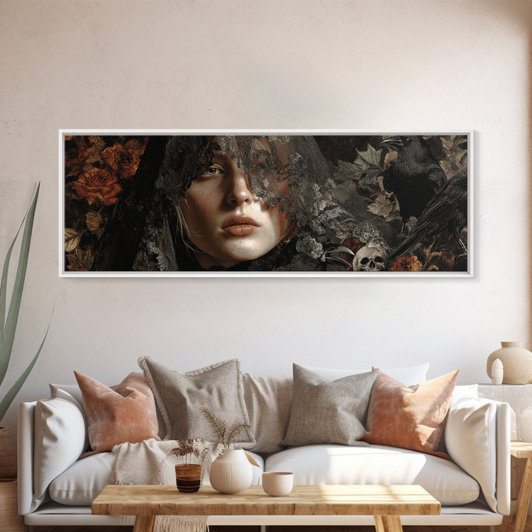 Melancholy Woman Portrait Framed Canvas Print, Gothic Art, Contemporary Art, Living Room Decor, Fine Art, Gothic, Art Nouveau, GOT-3x1-68
