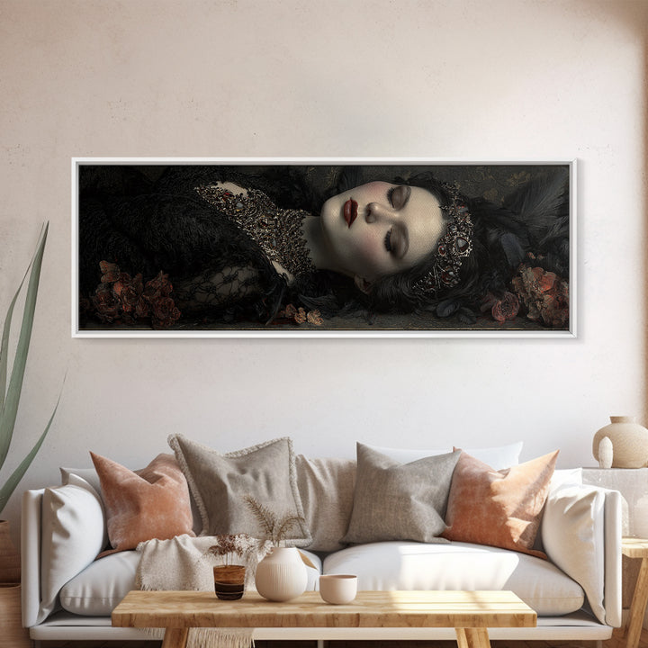 Vampire Inspired Portrait with Pale Skin and Framed Canvas Print, Gothic Art, Dark Academia Decor, Living Room Decor, Gothic, GOT-3x1-74