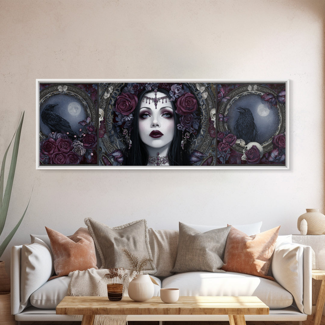 Vampire Inspired Portrait with Pale Skin and Canvas Print, Gothic Art, Canvas Painting, Living Room Decor, Fine Art, Gothic, GOT-3x1-98