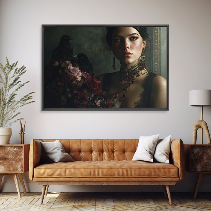 Vampire Inspired Portrait with Pale Skin and Canvas Print, Gothic Art, Canvas Tote Bag, Living Room Decor, Fine Art, Gothic, GOT-3x2-38
